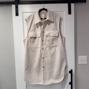 Oversized long cream button up wool vest